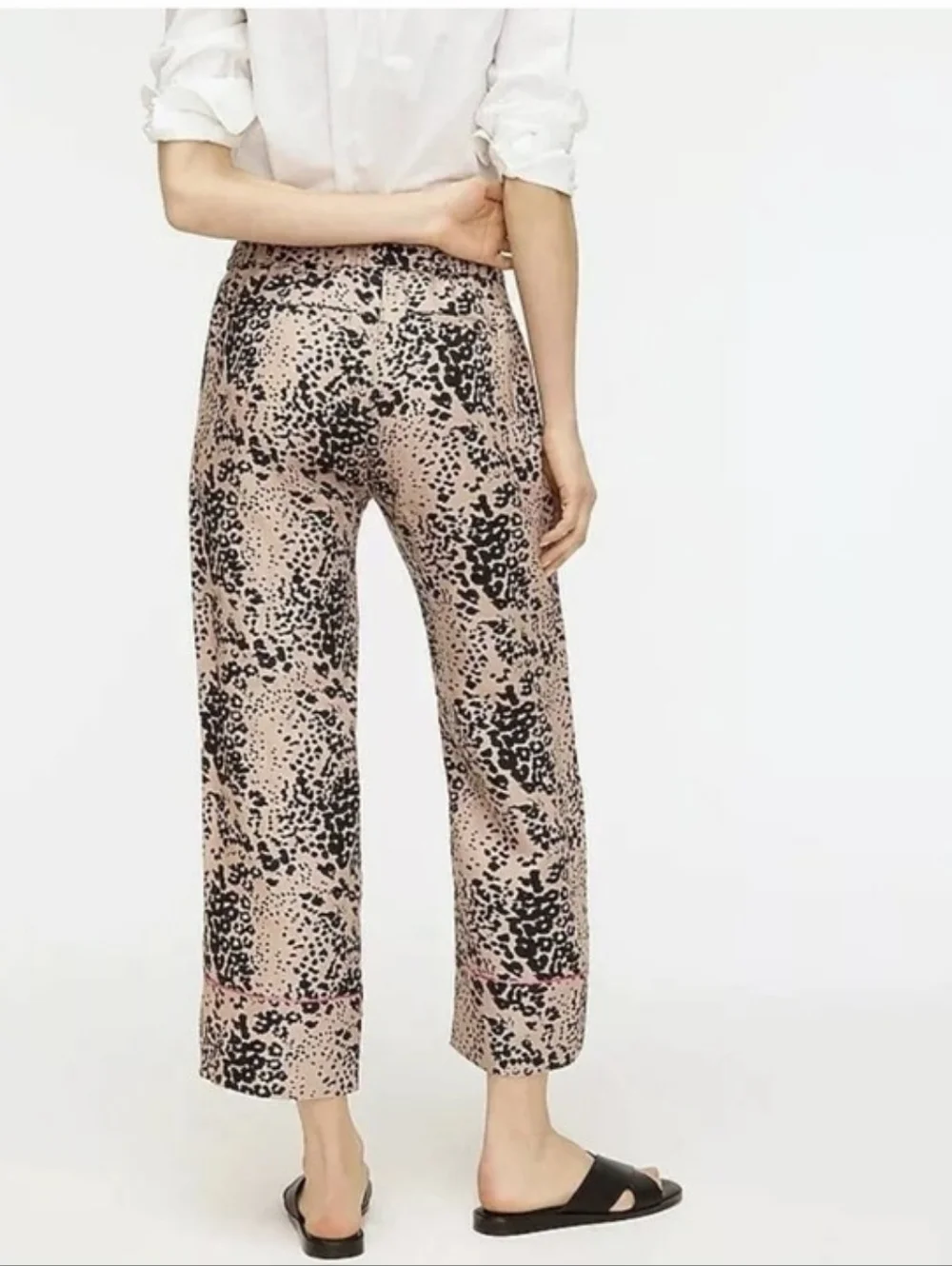 J. Crew High Rise Peyton Pant Leopard Print Cropped Linen Blend Size 2